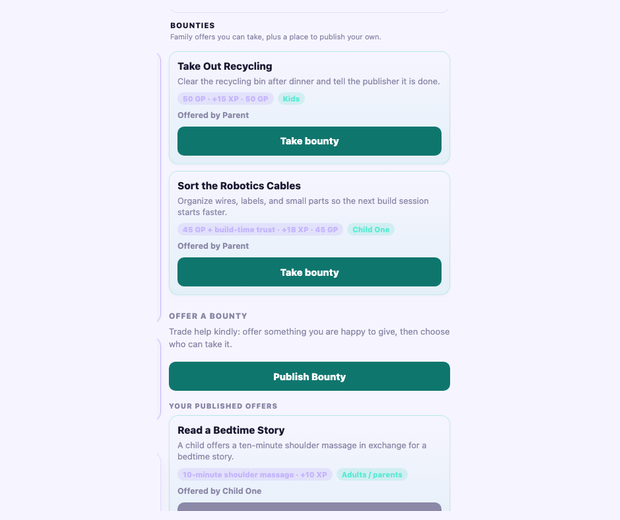 Member bounty section with realistic family bounty examples